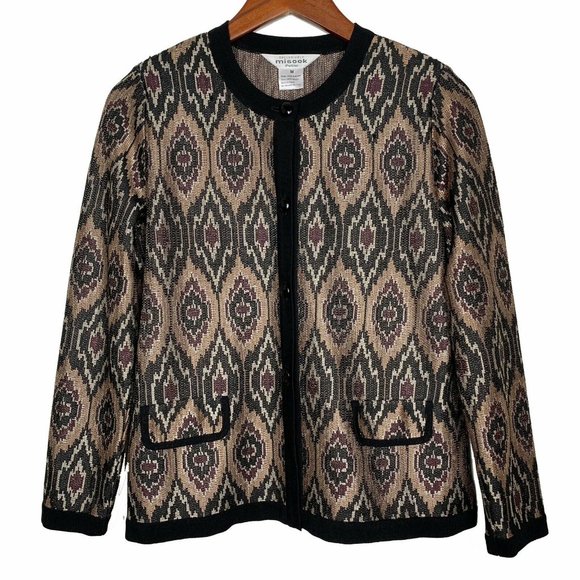 Misook Sweaters - Misook Brown Ikat Knit Cardigan Size Medium Petite